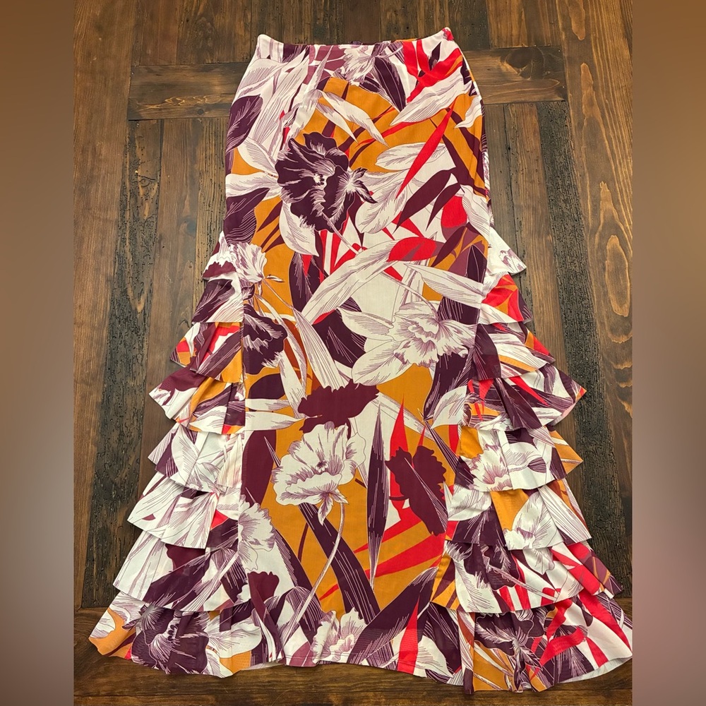 CQ by CQ Multi Color Maxi Skirt Ruffles Size Large